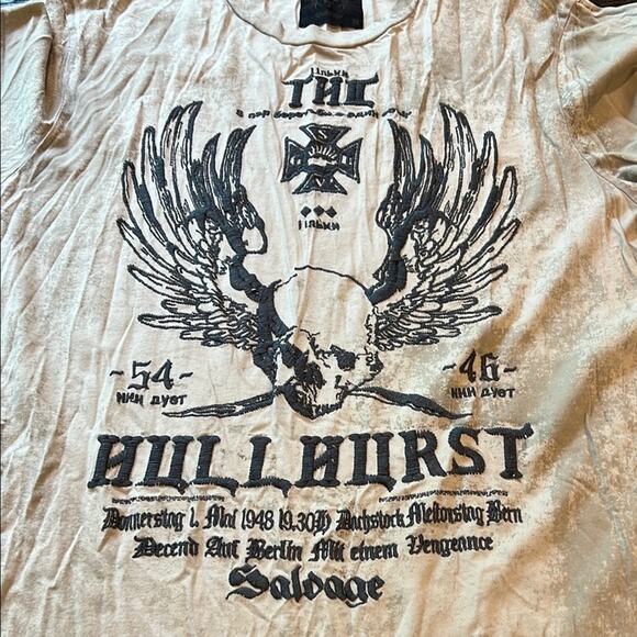 Salvage Beige Tee with Black Graphic - Picture 1 of 3
